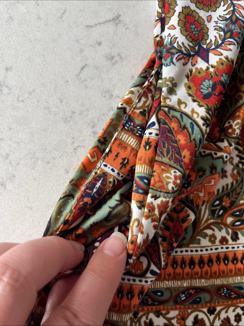 AB Studio Sleeveless Paisley Mini Dress in Orange, Green, Cream - Picture 5 of 6